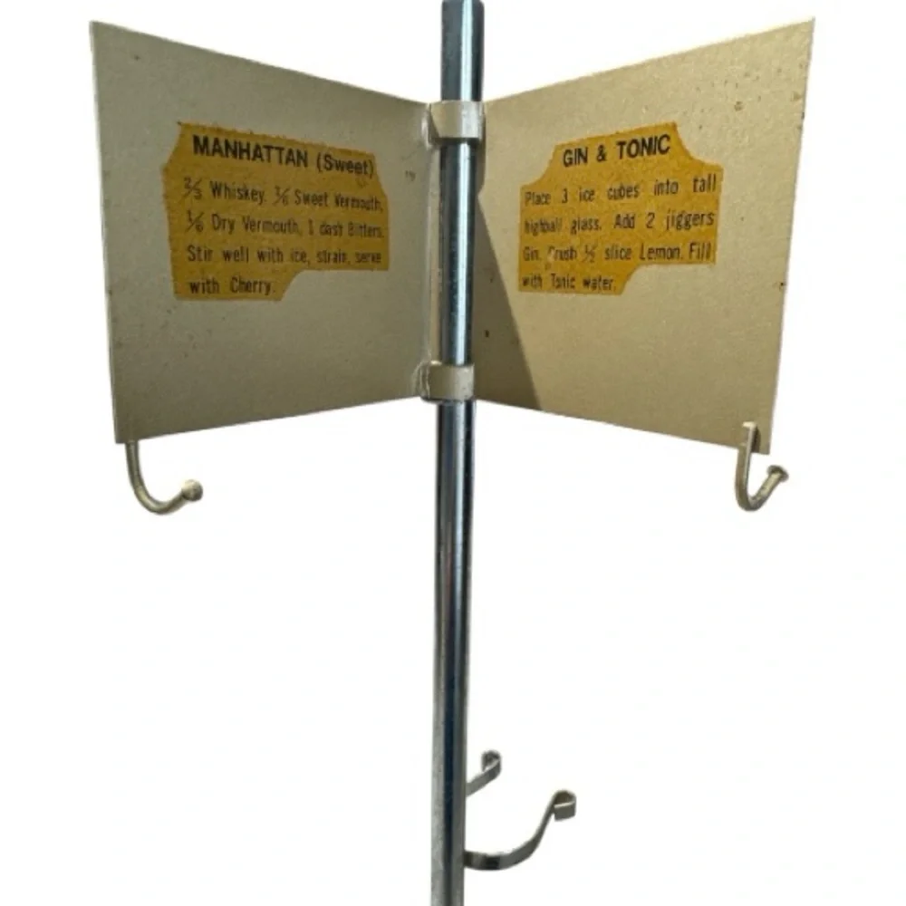 MCM Vintage Bar Accessory Set on Stand with Drink Recipe Cards